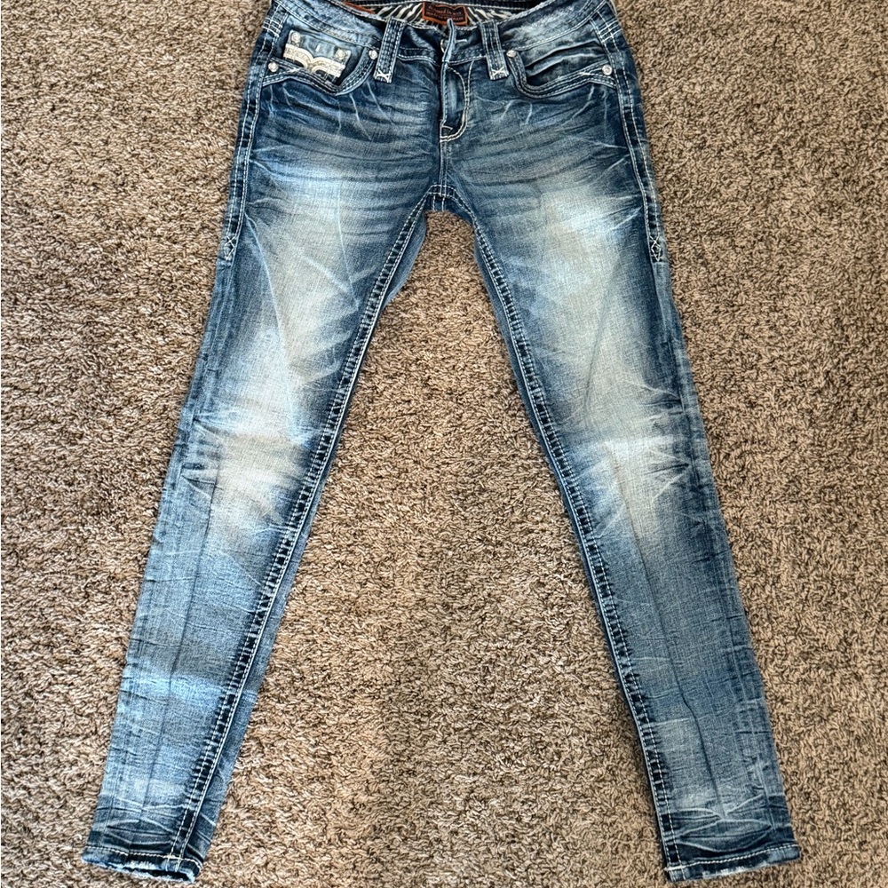 Rock Revival Blue Women's Skinny Jeans with Embroidered Details - Picture 2 of 6